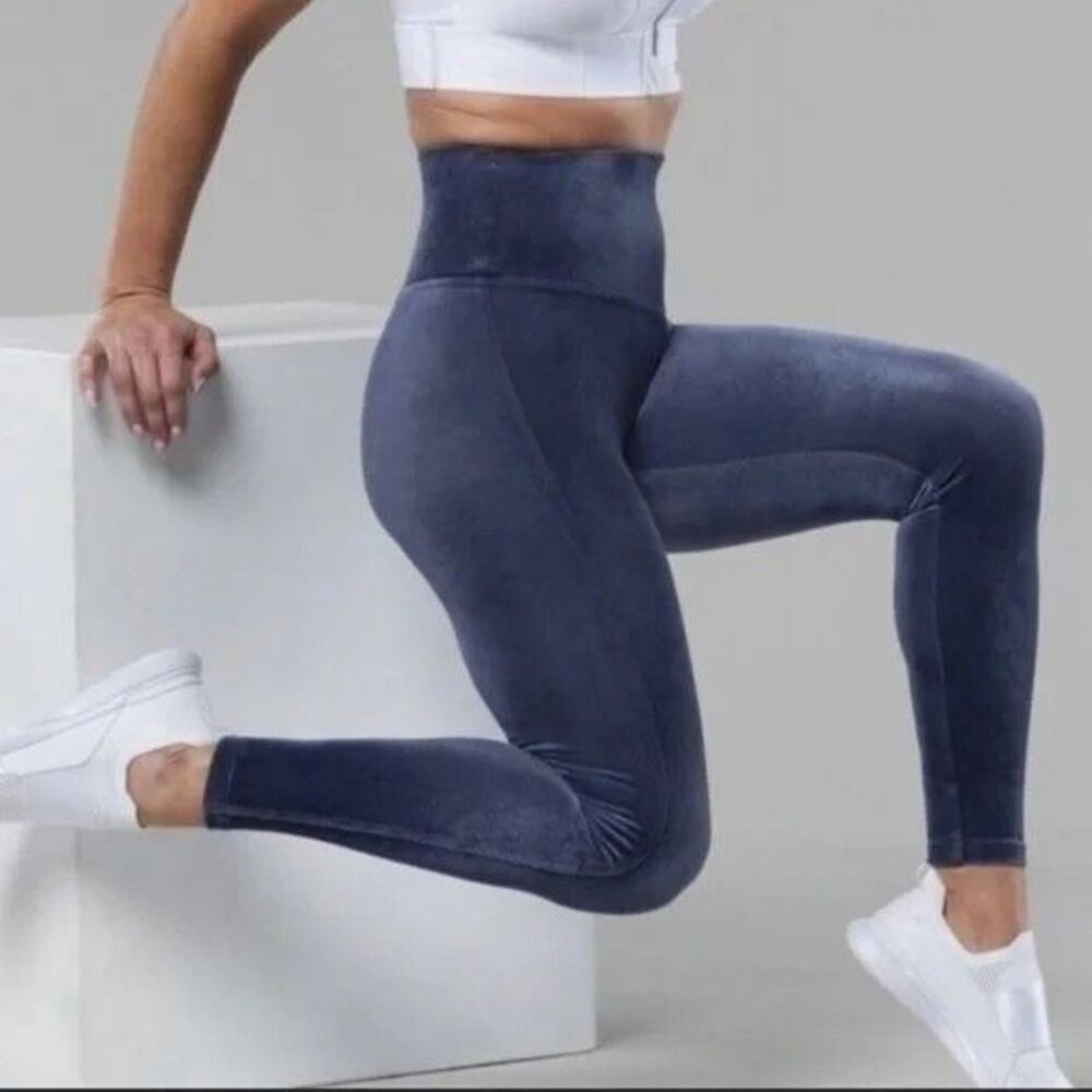 SHEFIT Midnight Blue Velvet Leggings with Hair Scrunchie & Bag - 1 Luxe (XL)